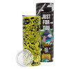 Neon Yellow Travel Tumbler θερμό, μεταλλικό καλαμάκι(Ανωξείδωτο 304 Food grade, BPA free, 600ml)