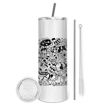 Σκυλάκια, Tumbler ποτήρι θερμό από ανοξείδωτο ατσάλι 600ml, με μεταλλικό καλαμάκι & βούρτσα καθαρισμού