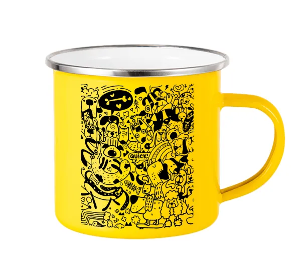 DOG pattern — Yellow Enamel Metallic Cup 360ml