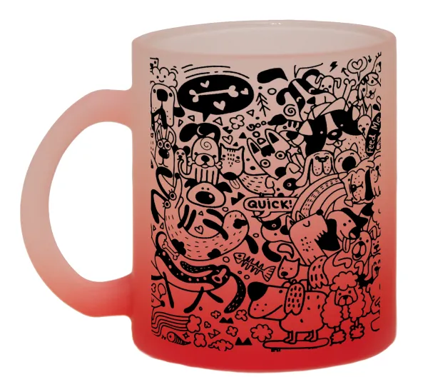 DOG pattern — Two-tone glass mug with matte red base, 330ml