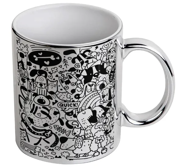 DOG pattern — Mug ceramic, silver mirror, 330ml
