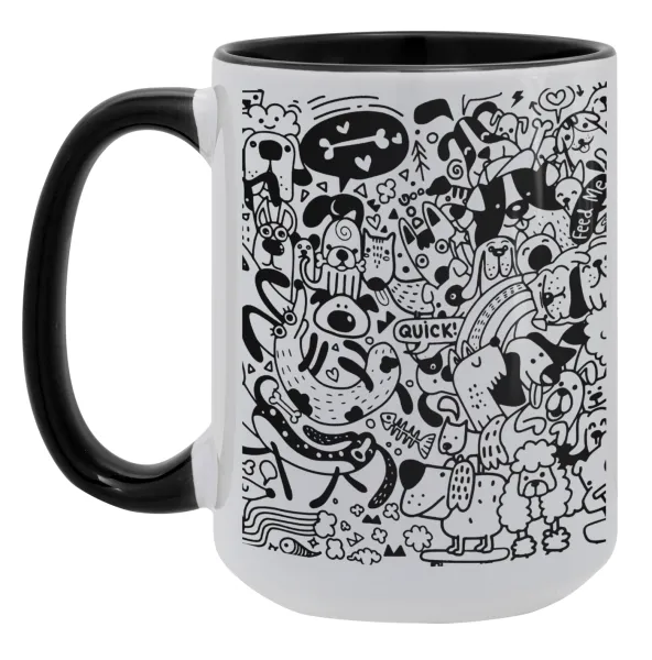 DOG pattern — Mega mug 15oz, black ceramic, 450ml