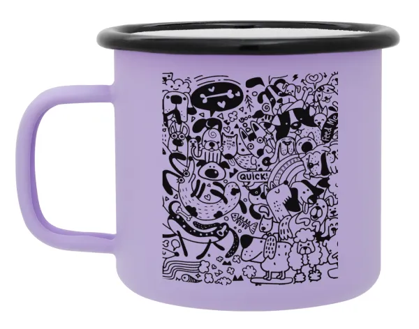 DOG pattern — Metal enamel mug, matte light pastel purple, 360ml