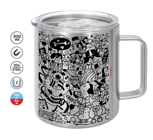 DOG pattern — Double-walled stainless steel mug 300ml with temperature-retaining lid