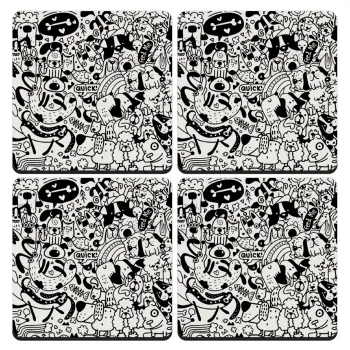DOG pattern, ΣΕΤ 4 Σουβέρ ξύλινα τετράγωνα (9cm)