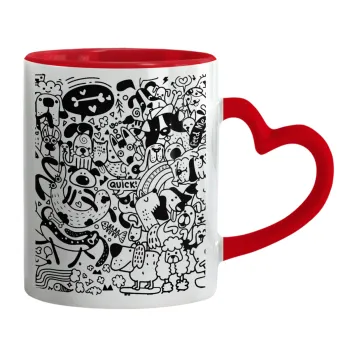 Σκυλάκια, Κούπα καρδιά χερούλι κόκκινη, κεραμική, 330ml