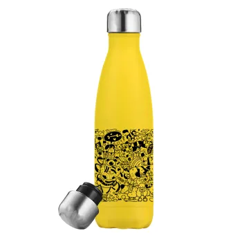 Σκυλάκια, Μεταλλικό παγούρι θερμός Κίτρινος (Stainless steel), διπλού τοιχώματος, 500ml