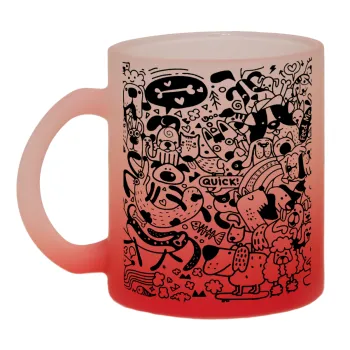 DOG pattern, Κούπα γυάλινη δίχρωμη με βάση το κόκκινο ματ, 330ml