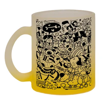 Σκυλάκια, Κούπα γυάλινη δίχρωμη με βάση το κίτρινο ματ, 330ml