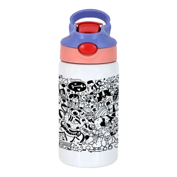 Σκυλάκια, Παιδικό παγούρι θερμό, ανοξείδωτο, με καλαμάκι ασφαλείας, ροζ/μωβ (350ml)