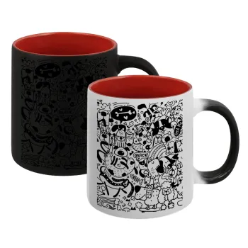 DOG pattern, Κούπα Μαγική εσωτερικό κόκκινο, κεραμική, 330ml που αλλάζει χρώμα με το ζεστό ρόφημα