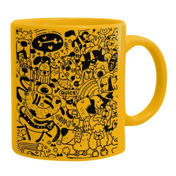 Σκυλάκια, Κούπα, κεραμική κίτρινη, 330ml