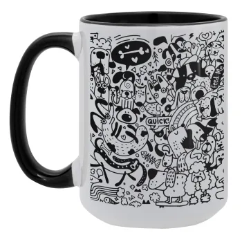 Σκυλάκια, Κούπα Mega 15oz, κεραμική Μαύρη, 450ml