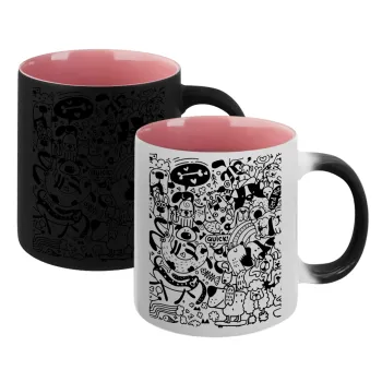 Σκυλάκια, Κούπα Μαγική εσωτερικό ΡΟΖ, κεραμική 330ml που αλλάζει χρώμα με το ζεστό ρόφημα