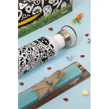 Σκυλάκια, Πασχαλινή Λαμπάδα με παγούρι μεταλλικό (620ml, stainless steel) & κερί αρωματικό πλακέ (30cm) (ΤΙΡΚΟΥΑΖ)