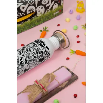 Σκυλάκια, Πασχαλινή Λαμπάδα με παγούρι μεταλλικό (620ml, stainless steel) & κερί αρωματικό πλακέ (30cm) (ΡΟΖ)