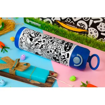 DOG pattern, Easter candle, Childrens hot water bottle, stainless steel, with safety straw, BLUE (500ml)