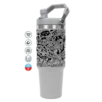 DOG pattern, GREY color, 890ml (30oz) stainless Steel Tumbler with Handle