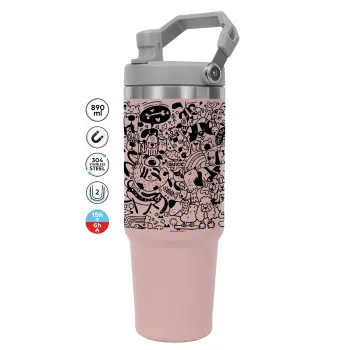 DOG pattern, Pink color, 890ml (30oz) stainless Steel Tumbler with Handle