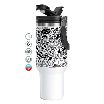 DOG pattern, Mega Stainless steel Tumbler with lid, double wall 1,2L