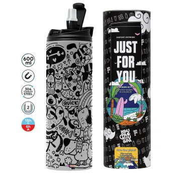 DOG pattern, Tumbler stainless steel GREY 600ml