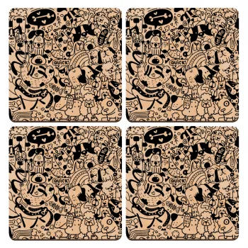 Σκυλάκια, ΣΕΤ x4 Σουβέρ ξύλινα τετράγωνα plywood (9cm)