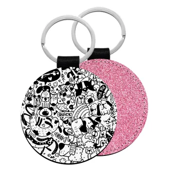 Σκυλάκια, Μπρελόκ Δερματίνη, στρογγυλό ΡΟΖ (5cm)