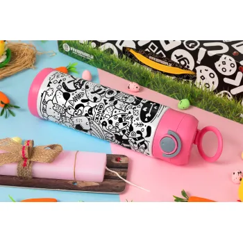 Σκυλάκια, Πασχαλινή Λαμπάδα με Παιδικό παγούρι θερμό, ανοξείδωτο, με καλαμάκι ασφαλείας, ΡΟΖ (500ml)