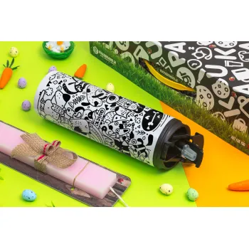 DOG pattern, Easter candle,Travel Tumbler 2 Lids, with metal straw & cleaning brush & aromatic flat candle (30cm) (PINK)