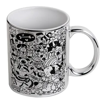 Σκυλάκια, Κούπα κεραμική, ασημένια καθρέπτης, 330ml