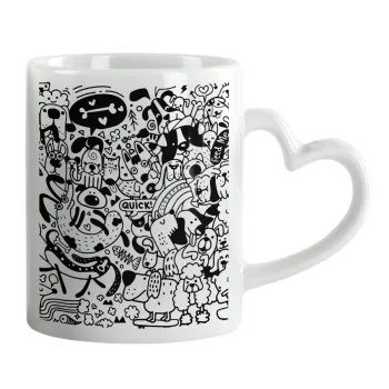 Σκυλάκια, Κούπα καρδιά χερούλι λευκή, κεραμική, 330ml