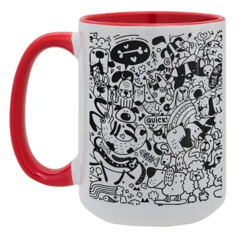 DOG pattern, Κούπα Mega 15oz, κεραμική Κόκκινη, 450ml