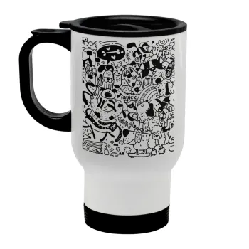 Σκυλάκια, Κούπα ταξιδιού ανοξείδωτη με καπάκι, διπλού τοιχώματος (θερμό) λευκή 450ml