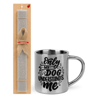 Only my DOG, understands me, Easter Set, metallic thermal cup (300ml) & Easter aromatic flat candle (30cm) (GRAY)