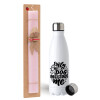 Easter Set, metallic stainless steel water bottle (750ml) & scented flat Easter candle (30cm) (PINK)