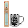 Easter Set, metallic thermal cup (300ml) & aromatic flat Easter candle (30cm) (TURQUOISE)