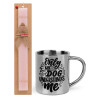 Easter Set, metallic thermal cup (300ml) & aromatic flat Easter candle (30cm) (PINK)