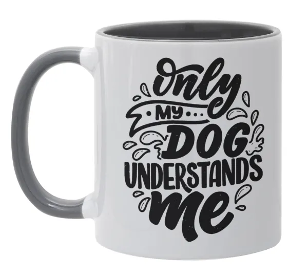 Only my DOG — Κούπα χρωματιστή γκρι, κεραμική, 330ml