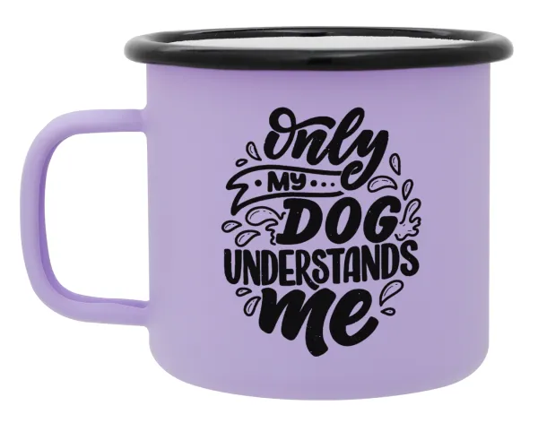 Only my DOG — Metal enamel mug, matte light pastel purple, 360ml