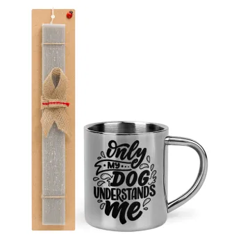 Only my DOG, understands me, Easter Set, metallic thermal cup (300ml) & Easter aromatic flat candle (30cm) (GRAY)