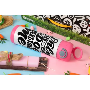 Only my DOG, understands me, Πασχαλινή Λαμπάδα με Παιδικό παγούρι θερμό, ανοξείδωτο, με καλαμάκι ασφαλείας, ΡΟΖ (500ml)