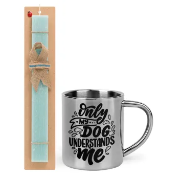 Only my DOG, understands me, Easter Set, metallic thermal cup (300ml) & aromatic flat Easter candle (30cm) (TURQUOISE)