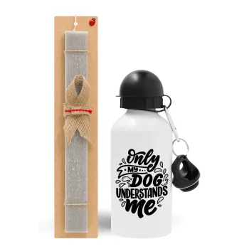 Only my DOG, understands me, Easter Set, metallic aluminum water bottle (500ml) & aromatic flat Easter candle (30cm) (GRAY)