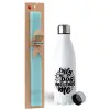 Easter Set, metallic stainless steel water bottle (750ml) & aromatic flat Easter candle (30cm) (TURQUOISE)