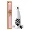 Easter Set, metallic stainless steel water bottle (750ml) & scented flat Easter candle (30cm) (PINK)