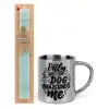 Easter Set, metallic thermal cup (300ml) & aromatic flat Easter candle (30cm) (TURQUOISE)