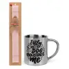 Easter Set, metallic thermal cup (300ml) & aromatic flat Easter candle (30cm) (PINK)