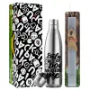 Easter Set, metallic stainless thermos flask (500ml) & scented flat Easter candle (30cm) (GRAY)