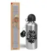 Easter Set, metallic silver aluminum water bottle (500ml) & aromatic flat Easter candle (30cm) (GRAY)