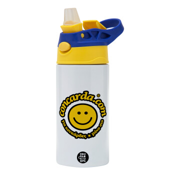 Concarda, Children's hot water bottle, stainless steel, with safety straw, green, blue (360ml) BPA FREE